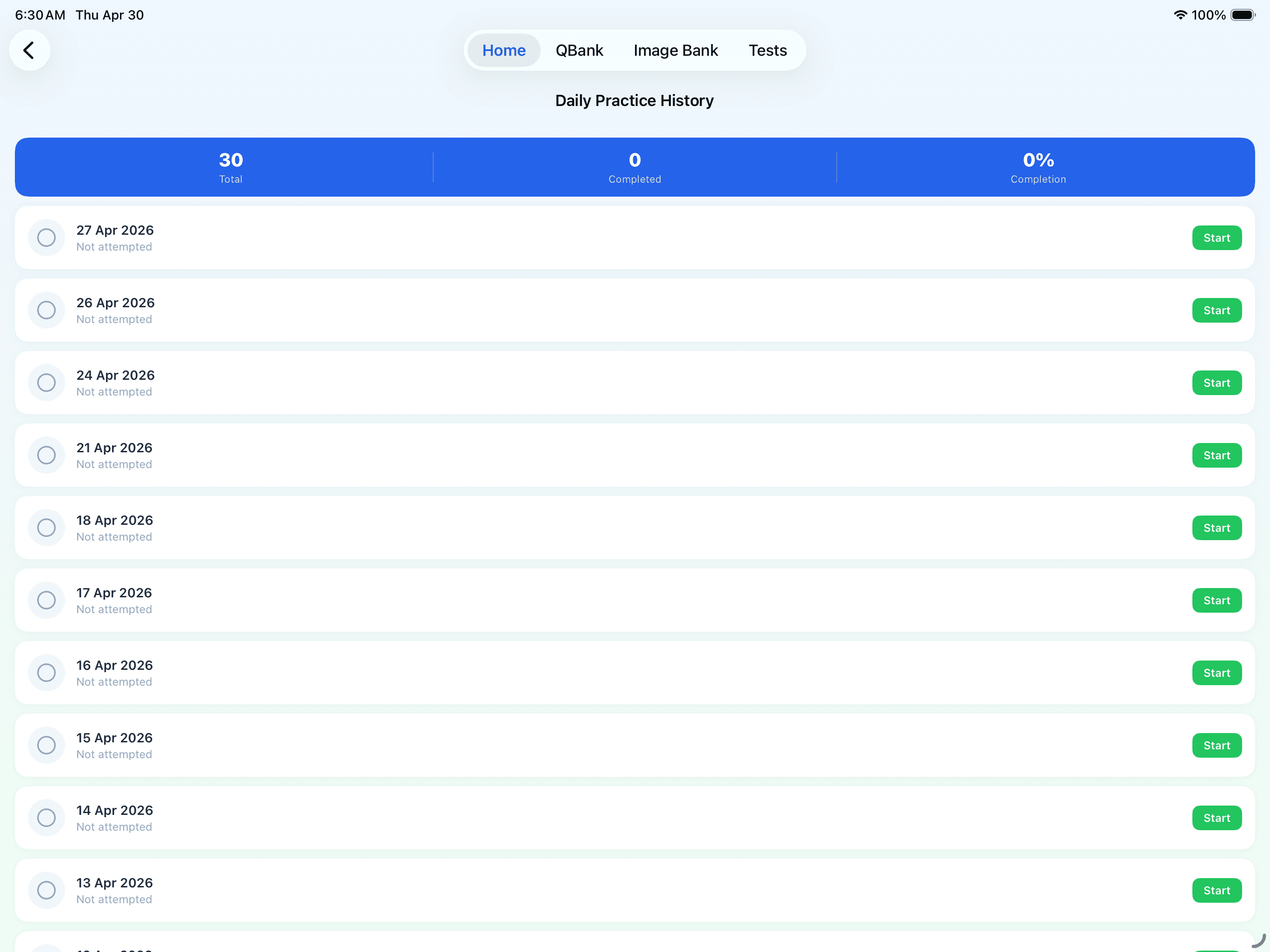 Kinase Daily Practice — 10-question habit set with streak counter